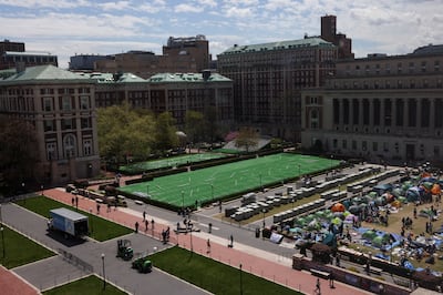 Students continue to maintain a protest encampment in support of Palestinians on the Columbia University campus. Reuters