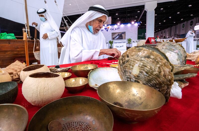 Pearl diver Hathbor Al Rumaithi from Ras Al Khaimah attends Adihex. Victor Besa / The National