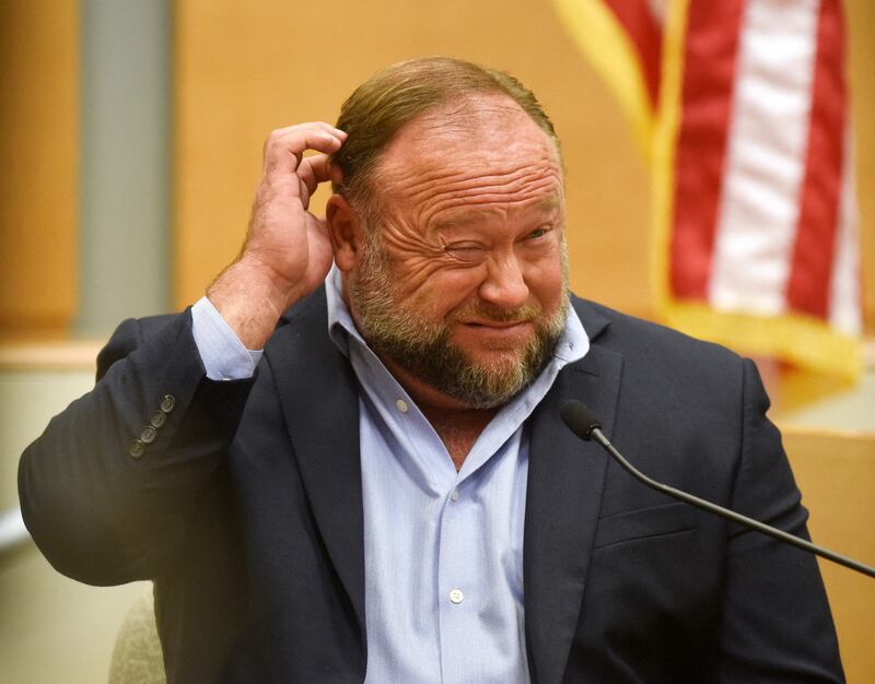 US conspiracy theorist Alex Jones testifies during a defamation trial in Connecticut brought by family members whose loved ones were killed in the 2012 Sandy Hook massacre. Reuters