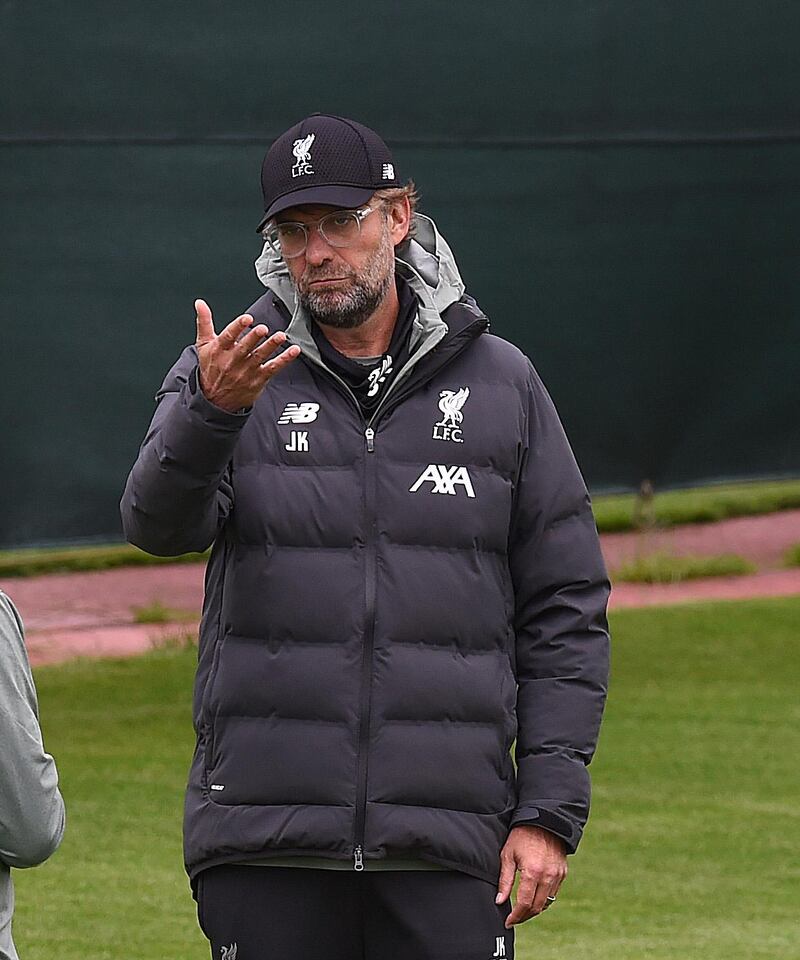 LIVERPOOL, ENGLAND - JUNE 19: (THE SUN OUT. THE SUN ON SUNDAY OUT) Jurgen Klopp manager of Liverpool during a training session at Melwood Training Ground on June 19, 2020 in Liverpool, England. (Photo by John Powell/Liverpool FC via Getty Images)