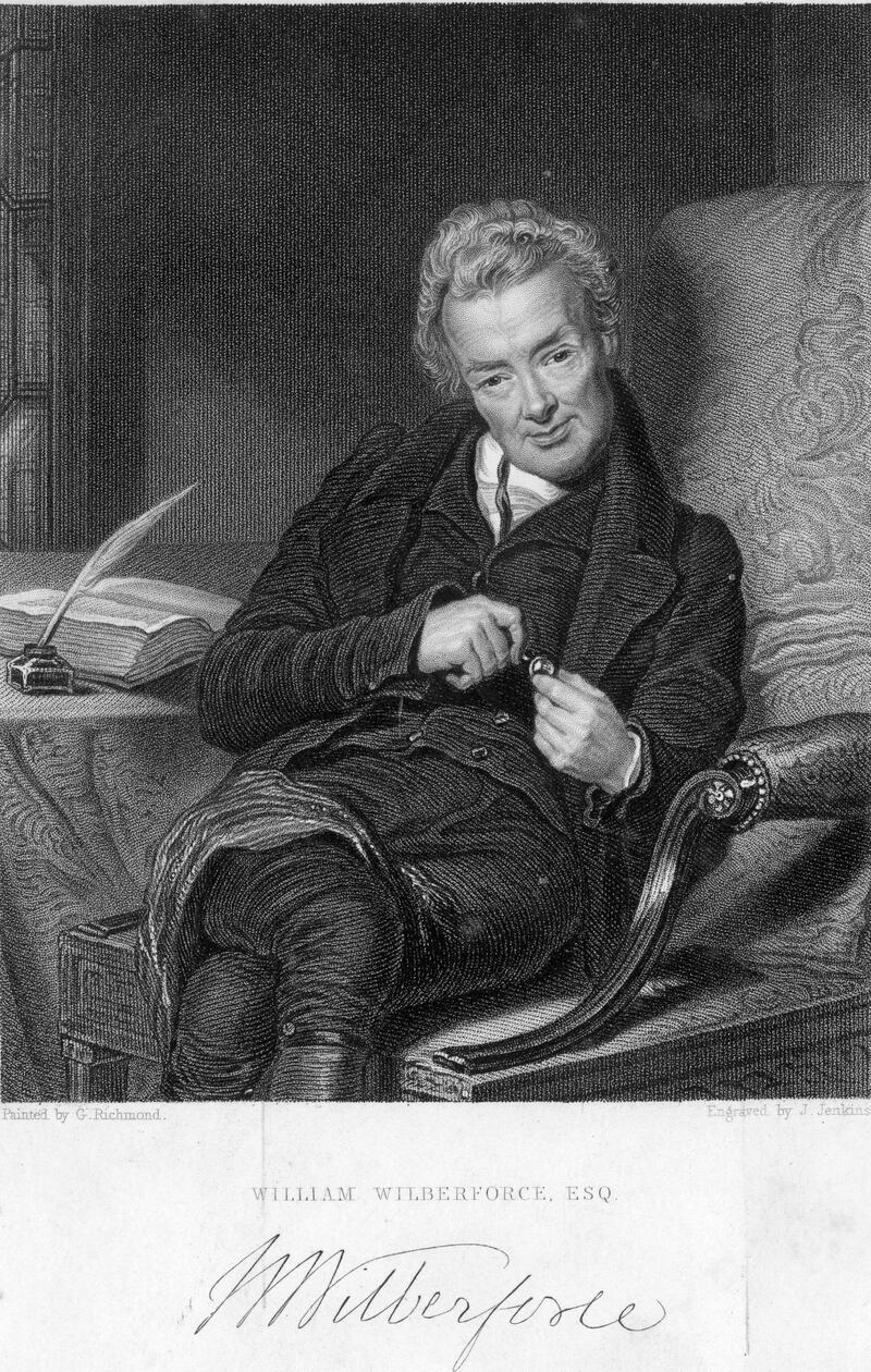 circa 1810:  British statesman William Wilberforce (1759 - 1833) who worked for the abolition of slavery, secured legislation prohibiting the trade and was a founder of the Anti-Slavery Society. Slavery was abolished in Britain one month after his death. Original Artwork: Engraving by J Jenkins, painting by G Richmond  (Photo by Hulton Archive/Getty Images)