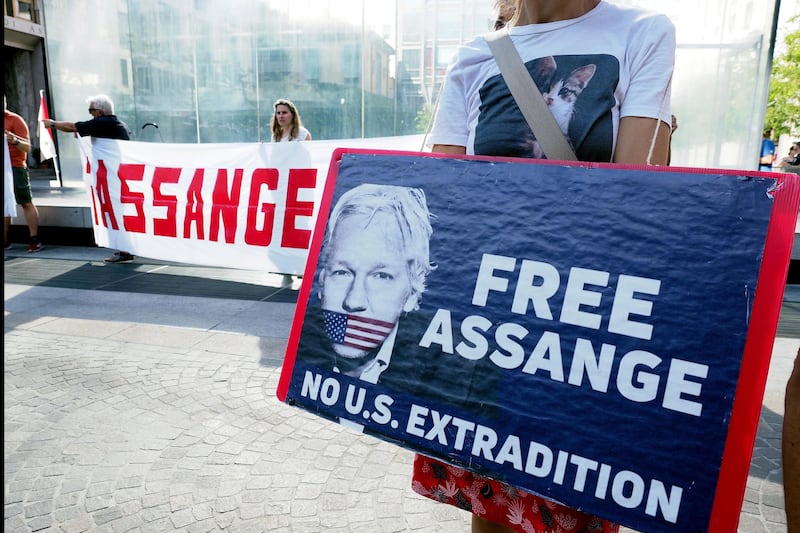 A protest by the 'Committee Against the War Milan' and the 'Committee for the Liberation of Julian Assange' in Liberty square, Milan, Italy, in July 2022. EPA