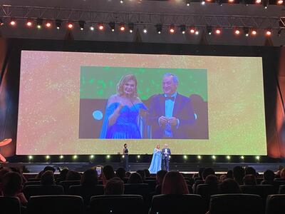 El Gouna founder Samih Sawiris, right, with artist Youssra. Photo: Nada El Sawy / The National 