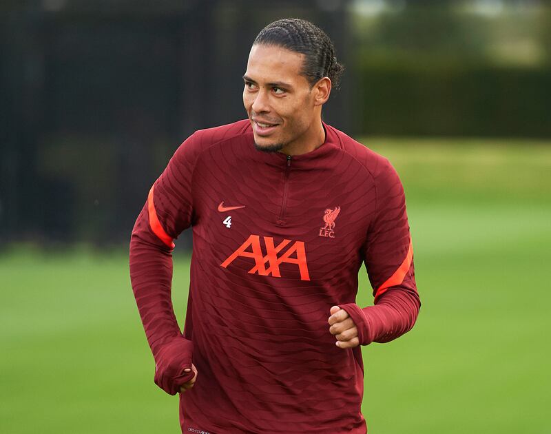 Virgil Van Dijk of Liverpool during a training session at AXA Training Centre in Kirkby, England.