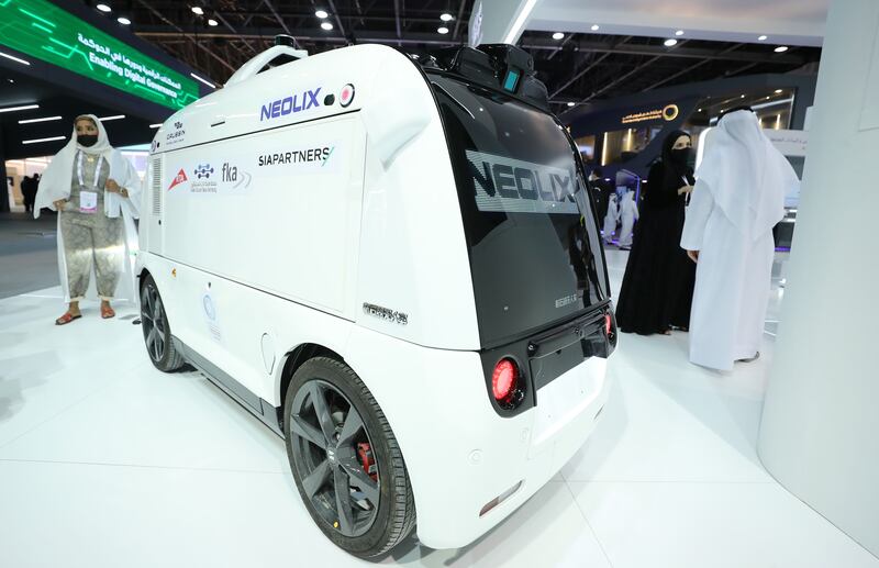 An autonomous delivery machine made by Neolix. The vending bot has completed months of tests and will make deliveries around Emaar Boulevard in Downtown Dubai for online retailers Noon.