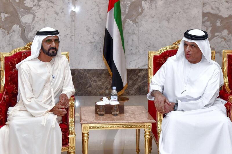 His Highness Sheikh Mohammed bin Rashid Al Maktoum, the Vice President, Prime Minister of UAE and Ruler of Dubai, has offered condolences to Member of the Federal Supreme Council and Ruler of Ras Al Khaimah His Highness Sheikh Saud bin Saqr Al Qasimi on the death of his uncle Sheikh Hamad bin Mohammed Al Qasimi. Courtesy Dubai Media Office / Wam