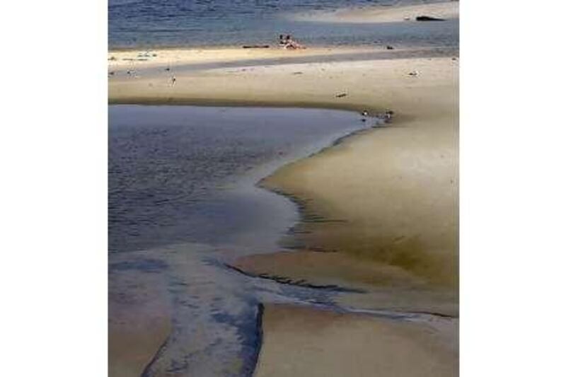 A beach on Dauphin Island, Alabama, is streaked with oil.