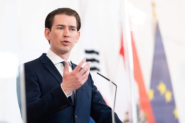 Austria's Chancellor Sebastian Kurz addresses a press conference following a meeting with South Korea's President on June 14, 2021 in Vienna. Austria OUT / AFP / APA / GEORG HOCHMUTH