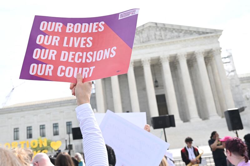 Activists rally for reproductive rights and emergency abortion care at the US Supreme Court in April. AFP
