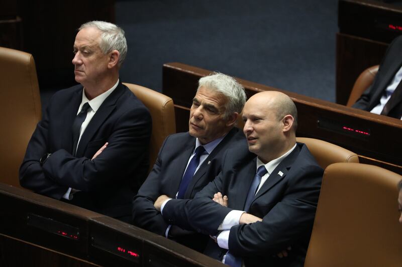 From right: Israeli Prime Minister Naftali Bennett, Foreign Minister Yair Lapid, and Defence Minister Benny Gantz. EBA