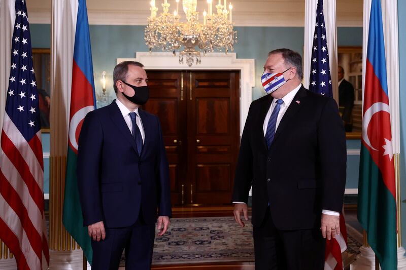 Azerbaijan's Foreign Minister Jeyhun Bayramov meets with US Secretary of State Mike Pompeo at the State Department to discuss the conflict in Nagorno-Karabakh. Reuters