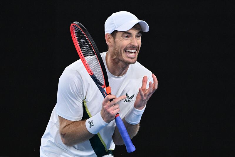 Andy Murray reacts after a point against Thanasi Kokkinakis. AFP