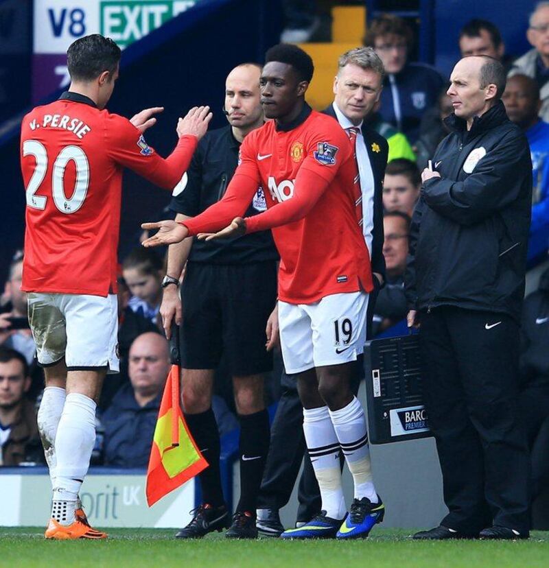 Manchester United manager David Moyes looks on Robin van Persie of Manchester United is substituted for Danny Welbeck during their Premier League match against West Bromwich Albion at The Hawthorns on March 8, 2014 in West Bromwich, England. Richard Heathcote/Getty Images