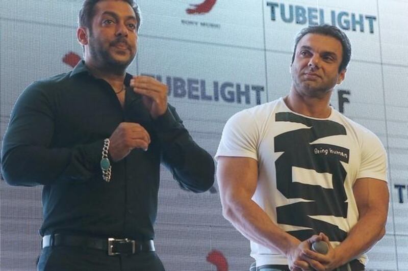 Salman Khan Sohail Khan at the press conference to announce the launch of the song from the upcoming Salman Khan movie Tubelight. Ravindranath K / The National