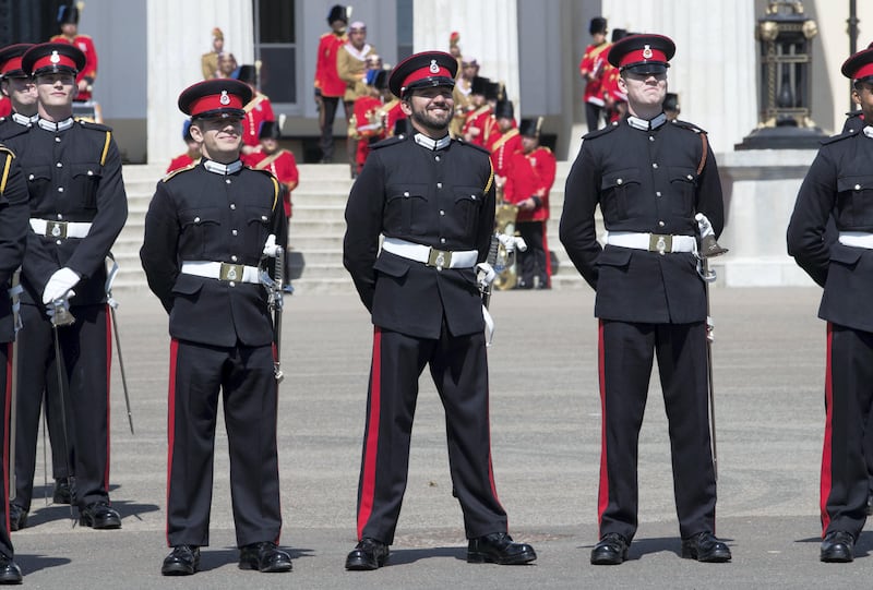 SANDHURST,UNITED KINGDOM. 11/8/17. Officer Cadet Ahmed Al Mazrooei from the UAE (centre) at the Sovereign's Parade at the Royal Military Academy Sandhurst, United Kingdom, where he received the International Award as the Best International Cadet. Stephen Lock for the National   FOR NATIONAL 