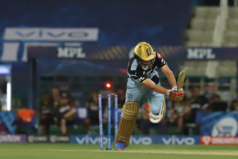 AB de Villiers of Royal Challengers Bangalore gets bowled in Abu Dhabi. Sportzpics for IPL