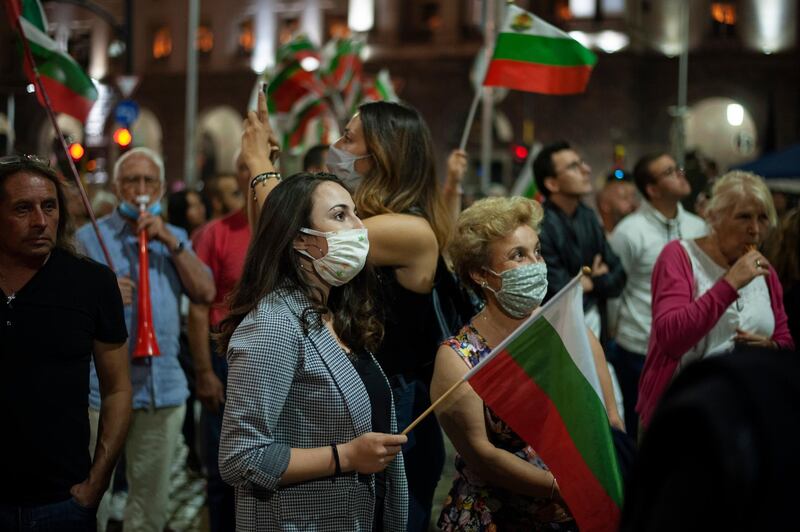 Women are seen amongst the crowd during an anti-government protest in Sofia, Bulgaria. Getty Images