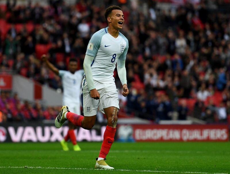 Dele Alli of England celebrates after scoring his team’s second goal. Shaun Botterill / Getty Images