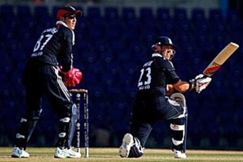 Matt Prior, right, plays a shot with his challenger Craig Kieswetter behind the stumps.