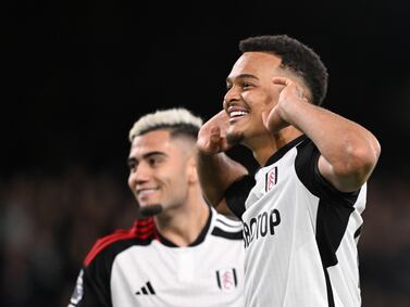 Rodrigo Muniz of Fulham celebrates scoring his team's third goal against Tottenham Hotspur. Getty Images