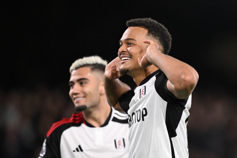 Rodrigo Muniz of Fulham celebrates scoring his team's third goal against Tottenham Hotspur. Getty Images