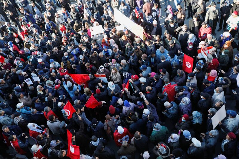 People protest in Tunis. Reuters