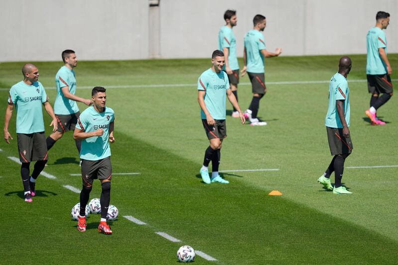 Portugal players during training in Budapest. EPA