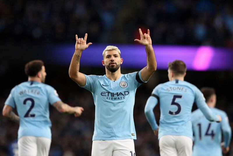 Aguero has scored successive hat-tricks in game at the Etihad Stadium. Getty