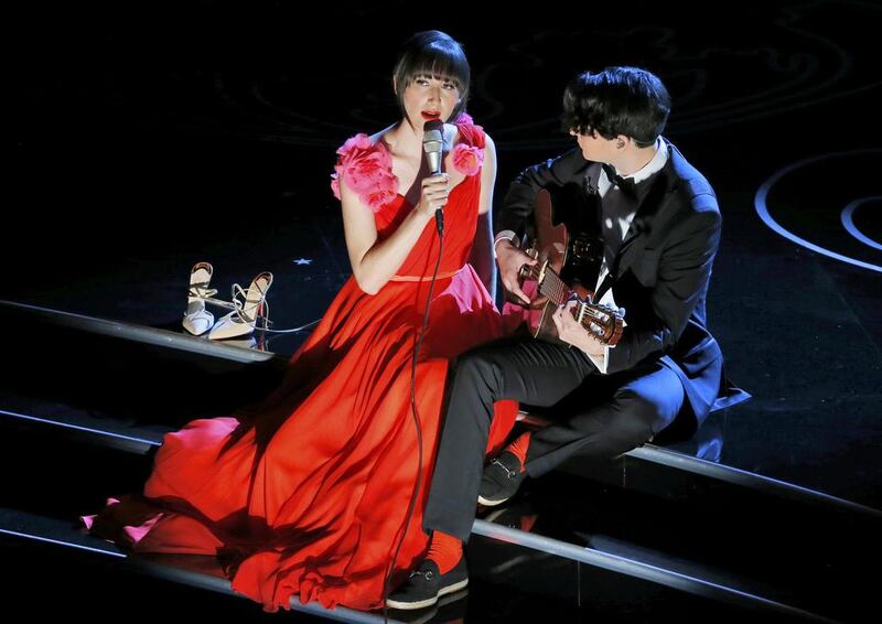 Karen O performs her best original song nominated song The Moon Song from the film Her. Lucy Nicholson / Reuters