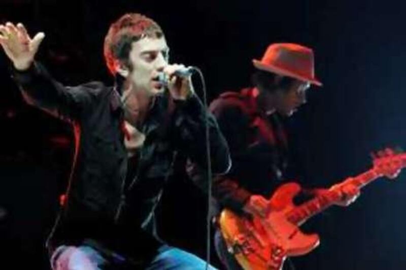 Richard Ashcroft, left, and Simon Jones of the British band The Verve perform during the band's set on the first day of the Coachella Valley Music and Arts Festival in Indio, Calif., Friday, April 25, 2008. (AP Photo/Chris Pizzello) ... 25-04-2008 ... Photo by: Chris Pizzello/AP/PA Photos.URN:5890659