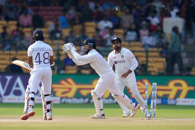 Sri Lanka's Niroshan Dickwella is stumped by India wicketkeeper Rishabh Pant for 12. AP