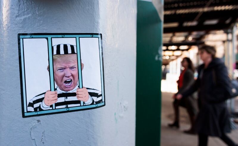 An anti-Trump sticker in New York. EPA