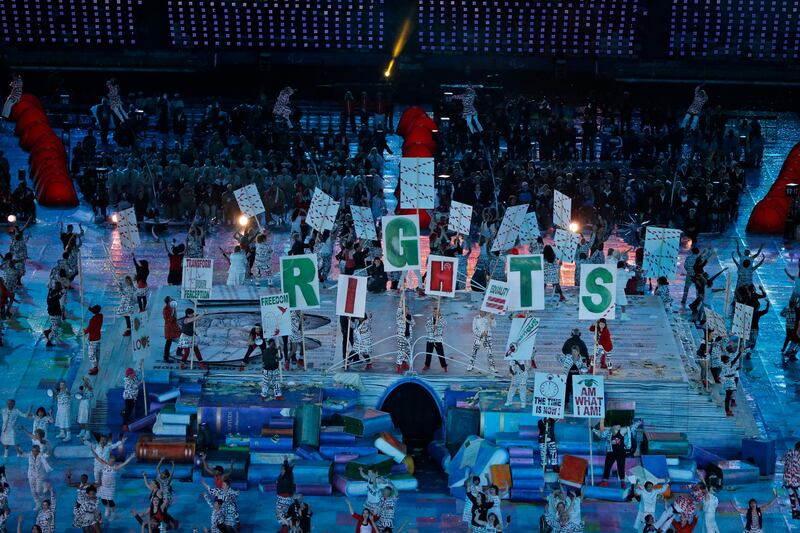 Performers are seen during the Opening Ceremony for the 2012 Paralympics in London, Wednesday Aug. 29, 2012. (AP Photo/Lefteris Pitarakis) *** Local Caption ***  London Paralympics Opening Ceremony.JPEG-0f0b1.jpg