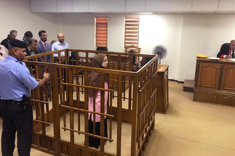 French jihadist Djamila Boutoutaou attends her trial at the Central penal Court in Baghdad, on April 17, 2018.
French jihadist Boutoutaou, 29, was sentenced to life in prison for belonging to the Islamic State group, the latest in a series of court judgments against jihadists. / AFP PHOTO / Ammar Karim
