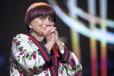 French film director Agnes Varda reacts as she receives a Honorary Award during the 17th Marrakech International Film Festival on December 2, 2018 (Photo by FADEL SENNA / AFP)