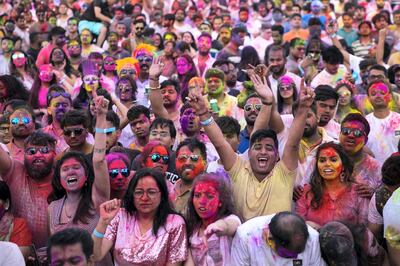 DUBAI, UNITED ARAB EMIRATES - March 22 2019.

Holi party at Jebel Ali beach.

 (Photo by Reem Mohammed/The National)

Reporter: 
Section:  NA