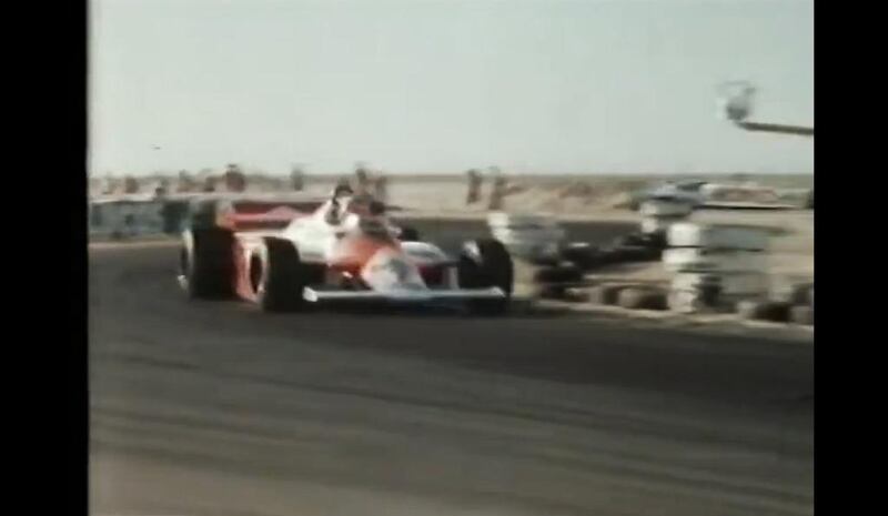 A capture of a YouTube video featuring the 1981 Dubai Grand Prix. Seen here is John Watson of McLaren.