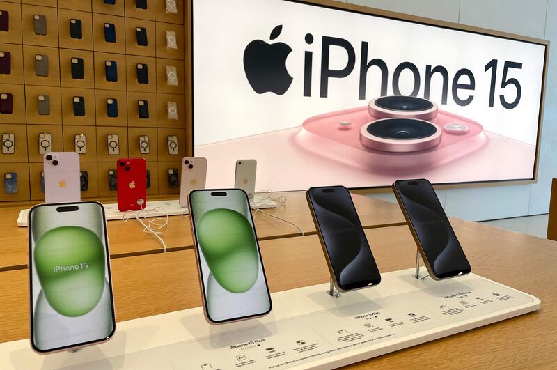 The iPhone 15, one of four devices Apple launched in September. AFP
