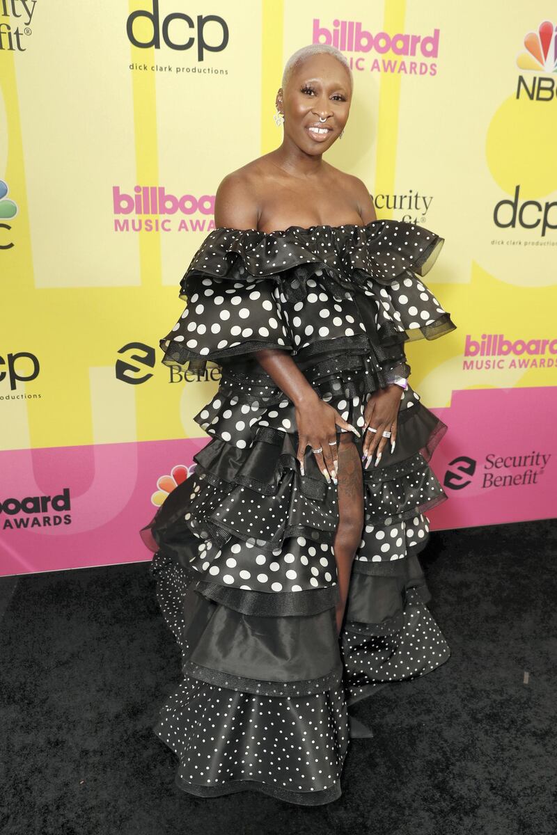 LOS ANGELES, CA - MAY 23:  2021 BILLBOARD MUSIC AWARDS -- Pictured: Cynthia Erivo arrives to the 2021 Billboard Music Awards held at the Microsoft Theater on May 23, 2021 in Los Angeles, California. --  (Photo by Todd Williamson/NBC/NBCU Photo Bank via Getty Images)