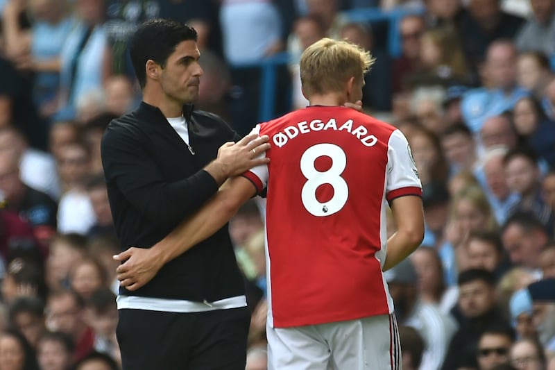 Arsenal manager Mikel Arteta needs results to justify his big signings, among them midfielder Martin Odegaard. AP