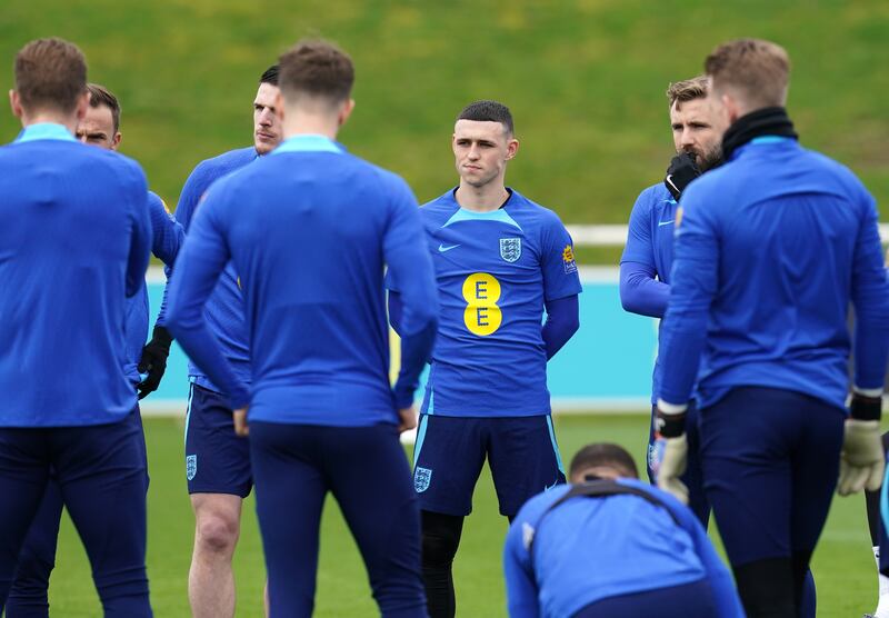 England's Phil Foden during training. PA