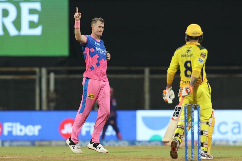 Chris Morris of Rajasthan Royals celebrates the wicket of Ravindra Jadeja of Chennai Super Kings during match 12 of the Vivo Indian Premier League 2021 between the Chennai Super Kings and the Rajasthan Royals held at the Wankhede Stadium Mumbai on the 19th April 2021.

Photo by Deepak Malik/ Sportzpics for IPL