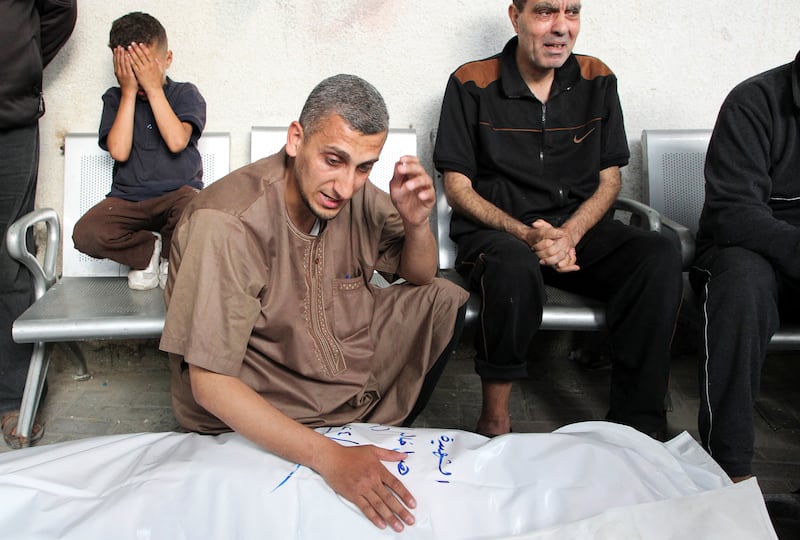 Mourners at Abu Yousef El-Najjar Hospital in Rafah. Reuters