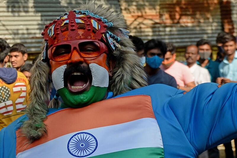 A fan of the Indian cricket team before the second Test between India and England outside the M.A. Chidambaram Cricket Stadium in Chennai. AFP