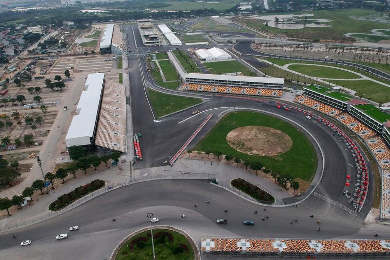 (FILES) In this file aerial photo taken on March 10, 2020, the Formula One Vietnam Grand Prix race track site is seen in Hanoi. Vietnam Formula One Grand Prix has been postponed due to coronavirus - organisers said on March 13, 2020. / AFP / Manan VATSYAYANA
