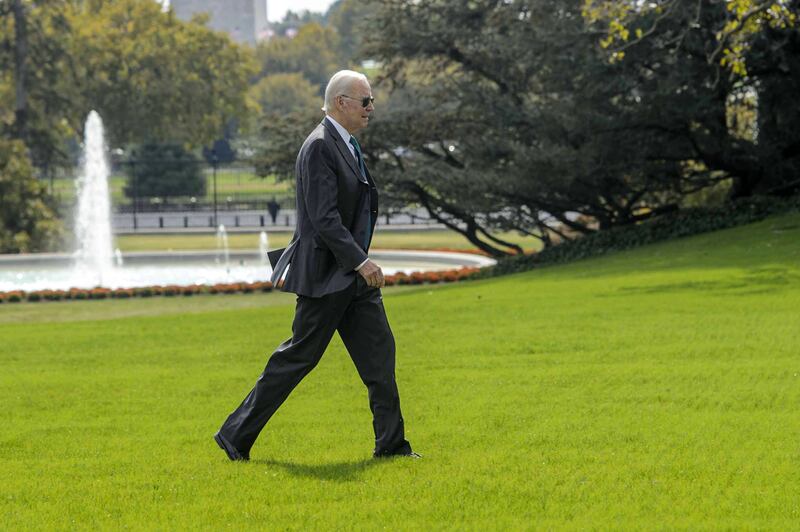 US President Joe Biden walks on the South Lawn of the White House. A US recession is effectively certain in the next 12 months in new projections. Bloomberg