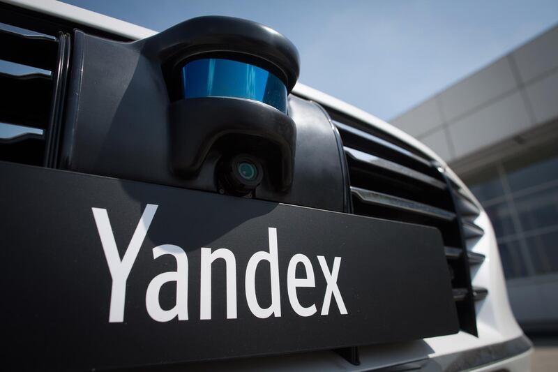 A sensors and camera sits on the front grille of a self-driving Hyundai Motor Co. Sonata automobile, operated by Yandex.NV, parked at the Yandex engineering center in Moscow, Russia, on Wednesday, June 10, 2020. Yandex will test a driverless car it developed with Hyundai in Detroit as the Russian technology giant makes plans to approximately double its fleet of self-driving vehicles. Photographer: Andrey Rudakov/Bloomberg