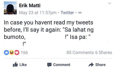 Screenshot of Erik Matti's tweet