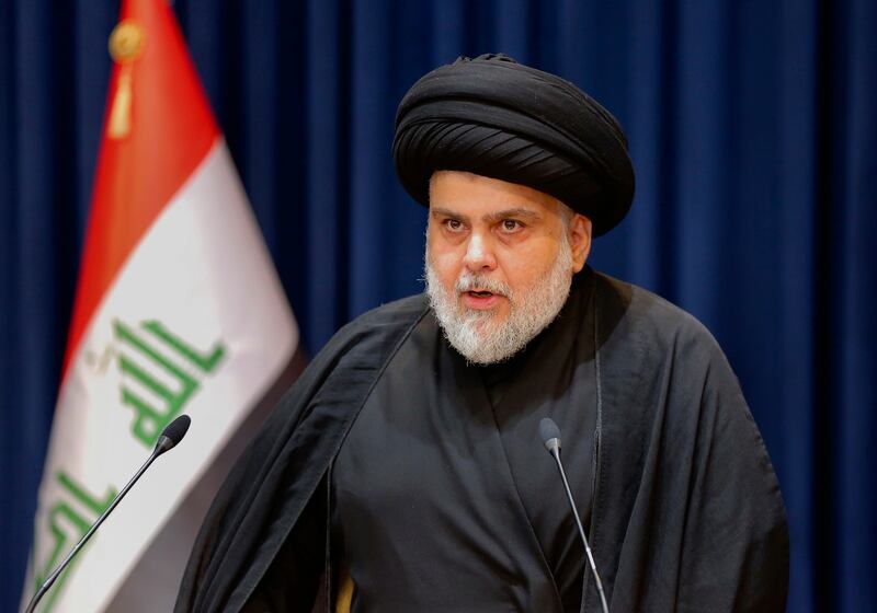 Moqtada Al Sadr gives a speech criticising violence on the streets of Baghdad from his home in Najaf. AP