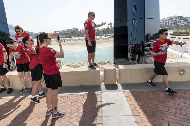 DUBAI, UNITED ARAB EMIRATES. 09 MARCH 2019. The Torch run visits the Burj Al Arab Hotel for a photo opportunity. (Photo: Antonie Robertson/The National) Journalist: Nick Webster. Section: National.